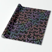 Girly Black Butterfly Pattern Iridescent Cadeaupapier (Uitgerold)