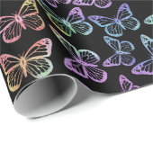 Girly Black Butterfly Pattern Iridescent Cadeaupapier (Rol Hoek)