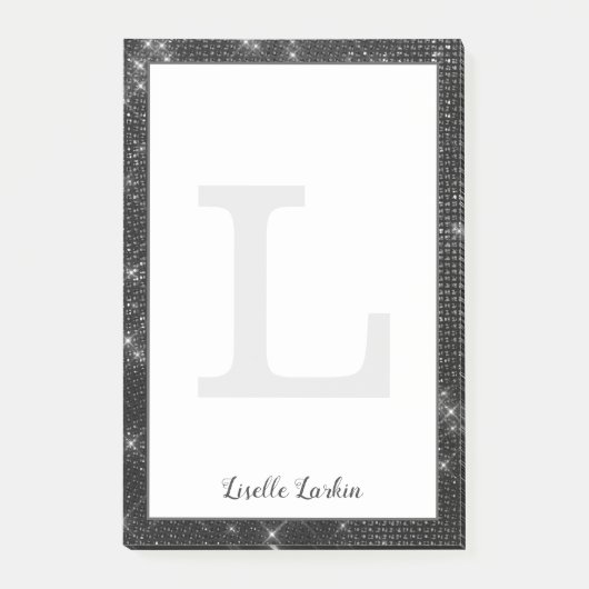 Girly Black Diamond Glitter Glam Monogram Naam Post-it® Notes (Voorkant)