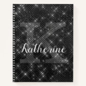 Girly Black Diamond Sparkle Chic Monogram Notitieboek (Voorkant)