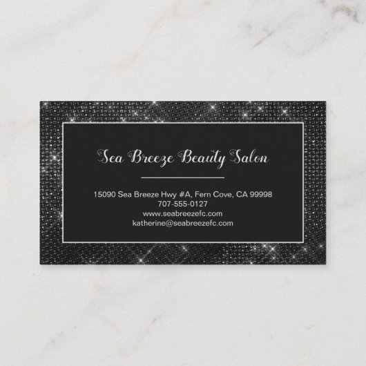 Girly Black Diamond Sparkle Glam Chic Monogram Visitekaartje (Achterkant)