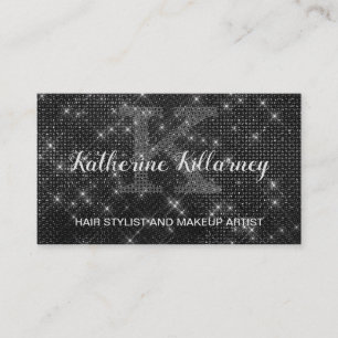 Girly Black Diamond Sparkle Glam Chic Monogram Visitekaartje