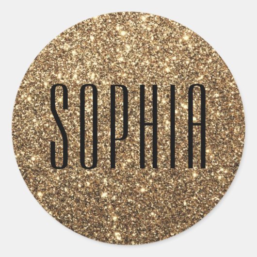 Girly Black en Gold Glitter Naam Schattige Sparkle Ronde Sticker (Voorkant)