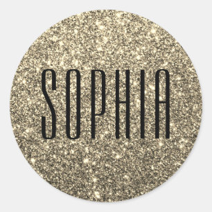 Girly Black en Gold Glitter Naam Schattige Sparkle Ronde Sticker