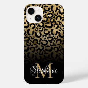 Girly Black en Gold Leopard Ombre Monogram Case-Mate iPhone 14 Hoesje