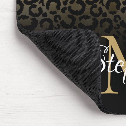 Girly Black en Gold Leopard Ombre Monogram Muismat (Hoek)