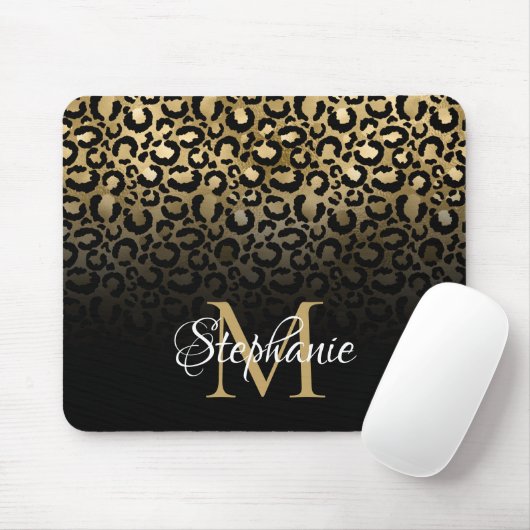 Girly Black en Gold Leopard Ombre Monogram Muismat (Met muis)