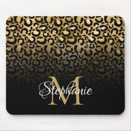 Girly Black en Gold Leopard Ombre Monogram Muismat