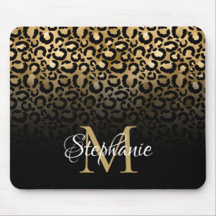 Girly Black en Gold Leopard Ombre Monogram Muismat