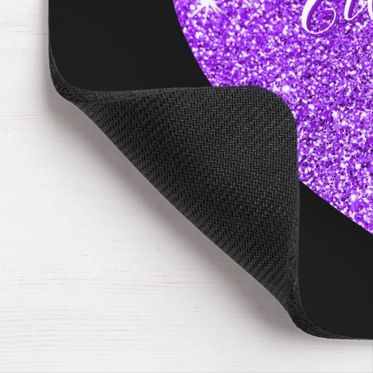 Girly Black en Paars Sparkly Faux Glitter Heart Muismat (Hoek)