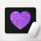 Girly Black en Paars Sparkly Faux Glitter Heart Muismat (Met muis)