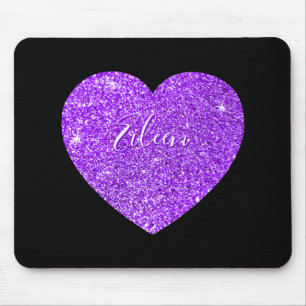 Girly Black en Paars Sparkly Faux Glitter Heart Muismat