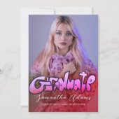 Girly Black en Pink Typografie Foto Afstuderen Kaart (Voorkant)