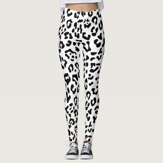 Girly Black en White Leopard Spot Leggings (Voorkant)