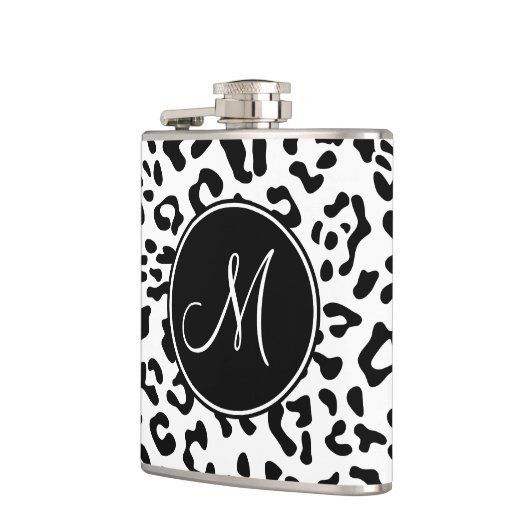 Girly Black en White Leopard Spot Monogram Heupfles (Links)