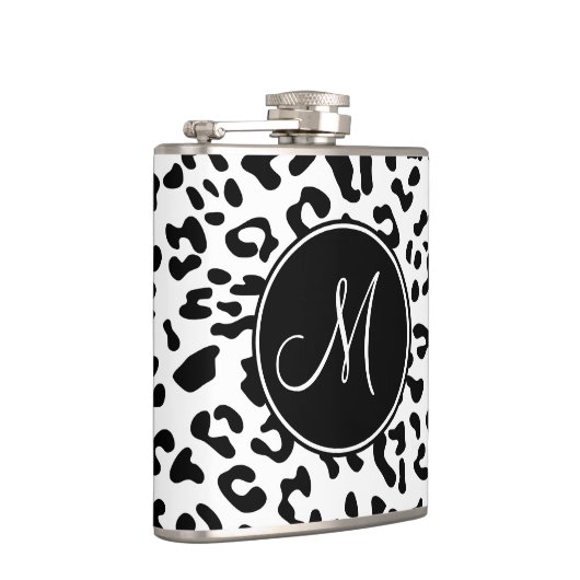 Girly Black en White Leopard Spot Monogram Heupfles (Rechts)