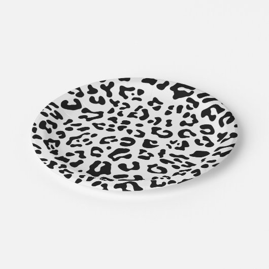 Girly Black en White Leopard Spot Papieren Bordje (Gekanteld)