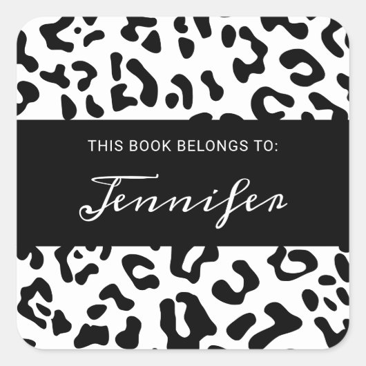 Girly Black en White Leopard Spot Vierkante Sticker (Voorkant)