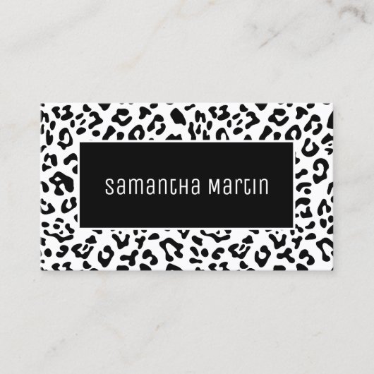 Girly Black en White Leopard Spot Visitekaartje (Voorkant)