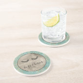 Girly Black Eyelashes Gold Aqua Leopard Print Zandsteen Onderzetter (Zijkant)