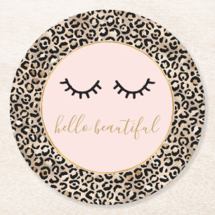 Girly Black Eyelashes Gold Glam Leopard Print Ronde Kartonnen Onderzetter