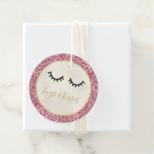 Girly Black Eyelashes Gold Pink Leopard Print Bedankjes Labels (In situ)