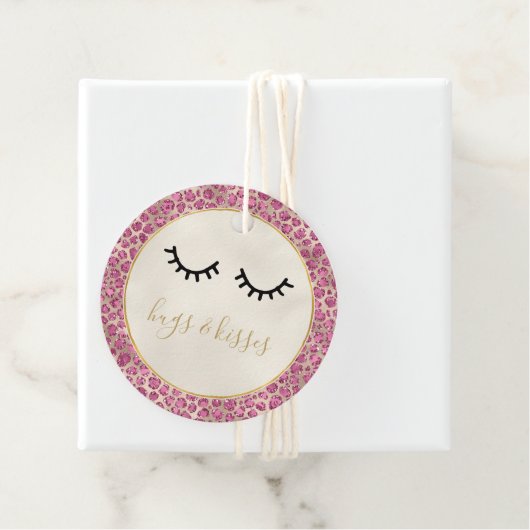 Girly Black Eyelashes Gold Pink Leopard Print Bedankjes Labels (In situ)