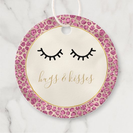 Girly Black Eyelashes Gold Pink Leopard Print Bedankjes Labels (Voorkant)