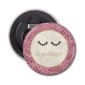 Girly Black Eyelashes Gold Pink Leopard Print Button Flesopener (Voorkant)