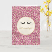 Girly Black Eyelashes Gold Pink Leopard Print Kaart (Gele Bloem)