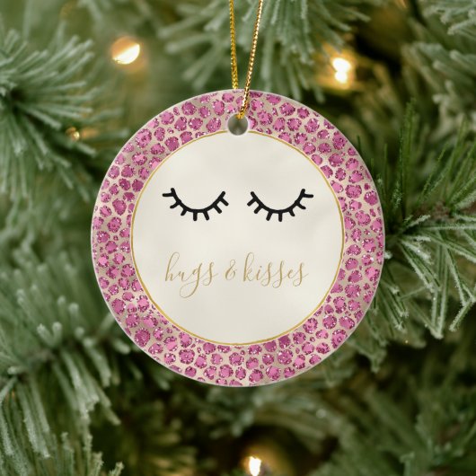 Girly Black Eyelashes Gold Pink Leopard Print Keramisch Ornament (Boom)