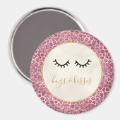 Girly Black Eyelashes Gold Pink Leopard Print Magneet (Voorkant / Achterkant)