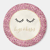 Girly Black Eyelashes Gold Pink Leopard Print Magneet (Voorkant)