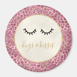 Girly Black Eyelashes Gold Pink Leopard Print Magneet