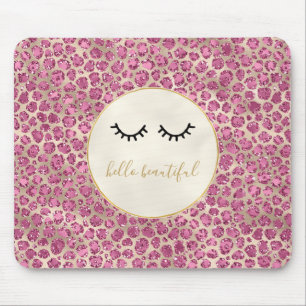 Girly Black Eyelashes Gold Pink Leopard Print Muismat
