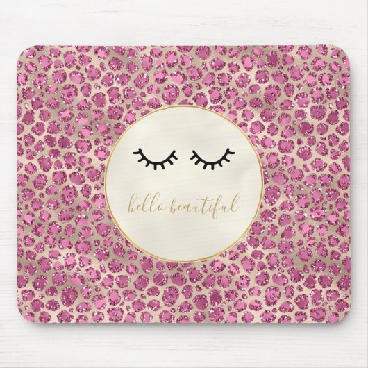 Girly Black Eyelashes Gold Pink Leopard Print Muismat (Voorkant)