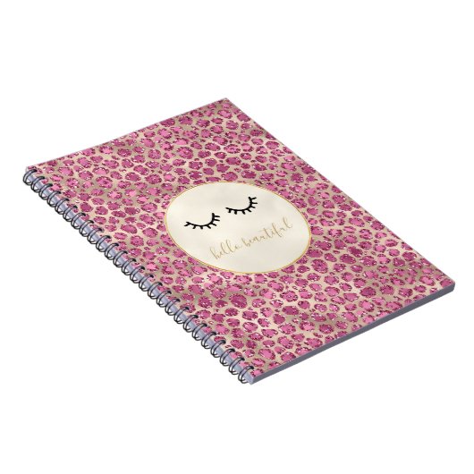 Girly Black Eyelashes Gold Pink Leopard Print Notitieboek (Rechterzijde)