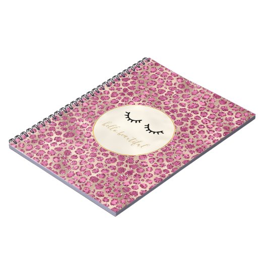 Girly Black Eyelashes Gold Pink Leopard Print Notitieboek (Linkerzijde)