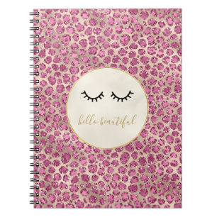 Girly Black Eyelashes Gold Pink Leopard Print Notitieboek