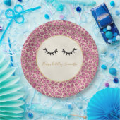 Girly Black Eyelashes Gold Pink Leopard Print Papieren Bordje (Feest)