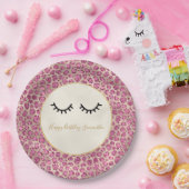 Girly Black Eyelashes Gold Pink Leopard Print Papieren Bordje (Feest)