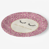 Girly Black Eyelashes Gold Pink Leopard Print Papieren Bordje (Gekanteld)