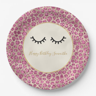 Girly Black Eyelashes Gold Pink Leopard Print Papieren Bordje