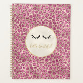 Girly Black Eyelashes Gold Pink Leopard Print Planner (Voorkant)