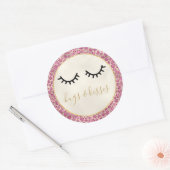Girly Black Eyelashes Gold Pink Leopard Print Ronde Sticker (Envelop)