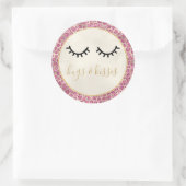 Girly Black Eyelashes Gold Pink Leopard Print Ronde Sticker (Tas)