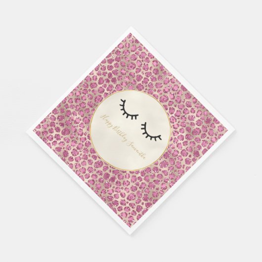 Girly Black Eyelashes Gold Pink Leopard Print Servet (Hoek)