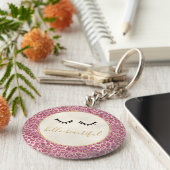 Girly Black Eyelashes Gold Pink Leopard Print Sleutelhanger (Zijkant)