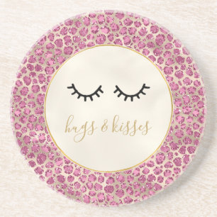 Girly Black Eyelashes Gold Pink Leopard Print Zandsteen Onderzetter