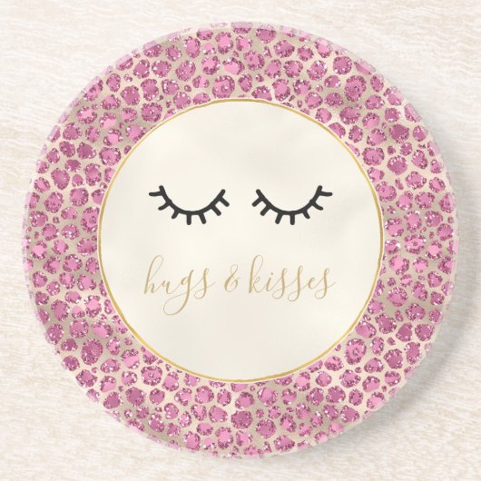Girly Black Eyelashes Gold Pink Leopard Print Zandsteen Onderzetter (Voorkant)